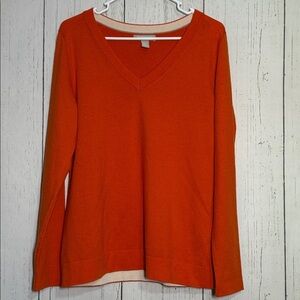 Banana Republic Women`s Extra Fine Merino Wool V-Neck Sweater Orange Bliss Sz. L